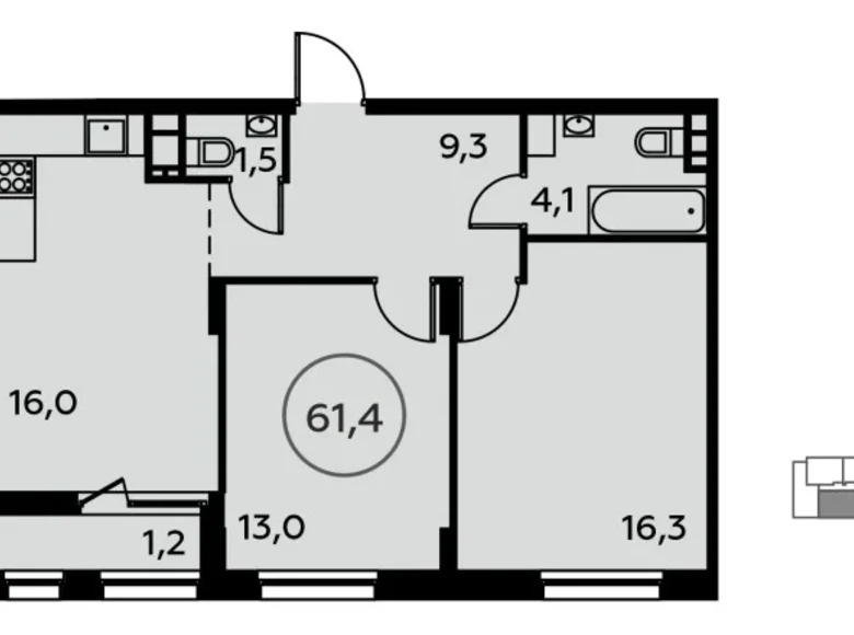 Appartement 2 chambres 61 m² Kommunarka, Russie
