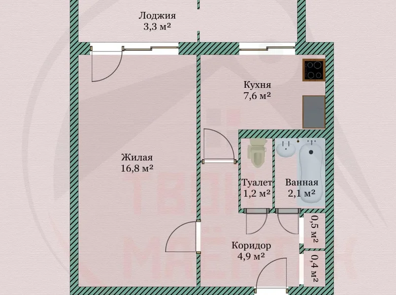 Wohnung 1 Zimmer 37 m² Minsk, Weißrussland