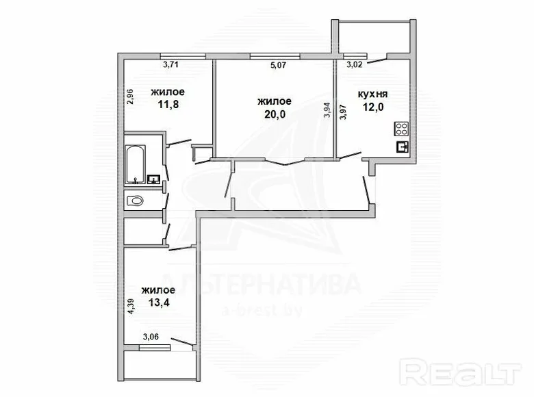 3 room apartment 80 m² Zhabinka, Belarus