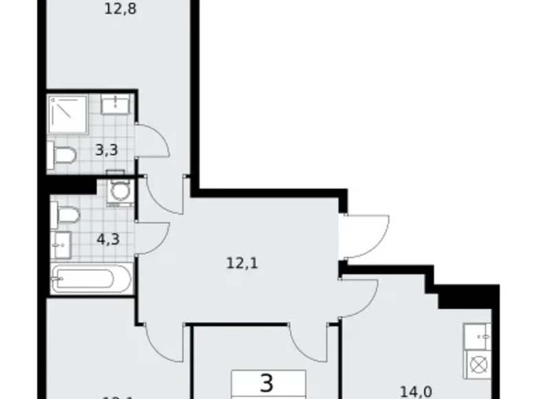 Mieszkanie 3 pokoi 71 m² Troick, Rosja