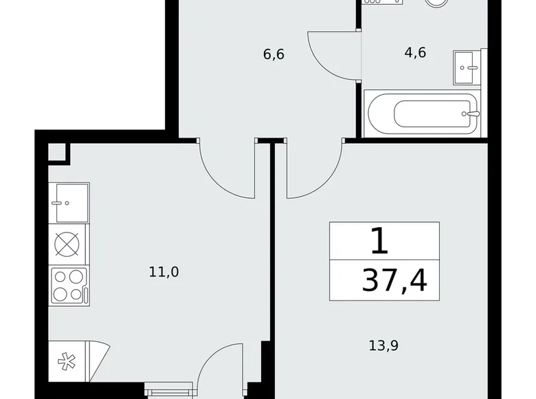 Wohnung 1 Zimmer 37 m² poselenie Sosenskoe, Russland