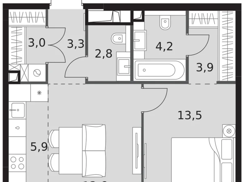 Appartement 2 chambres 50 m² North-Western Administrative Okrug, Fédération de Russie