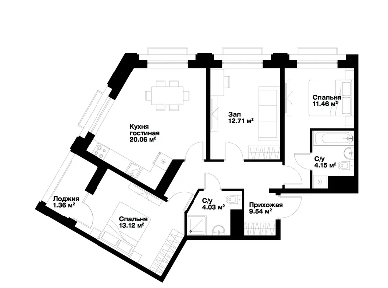 Квартира 3 комнаты 76 м² Ташкент, Узбекистан