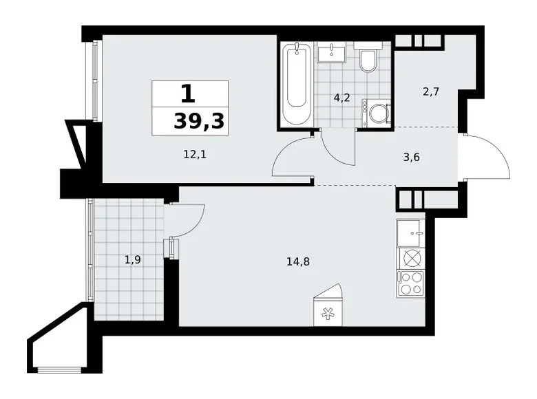 Mieszkanie 1 pokój 39 m² poselenie Sosenskoe, Rosja