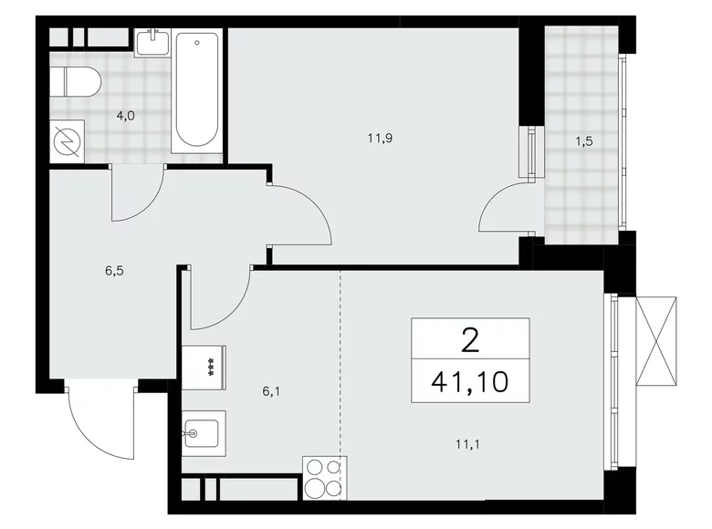 2 room apartment 41 m² Moscow, Russia