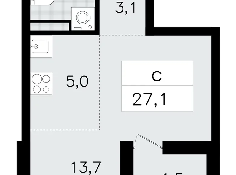 Mieszkanie 1 pokój 27 m² Vsevolozhsk, Rosja