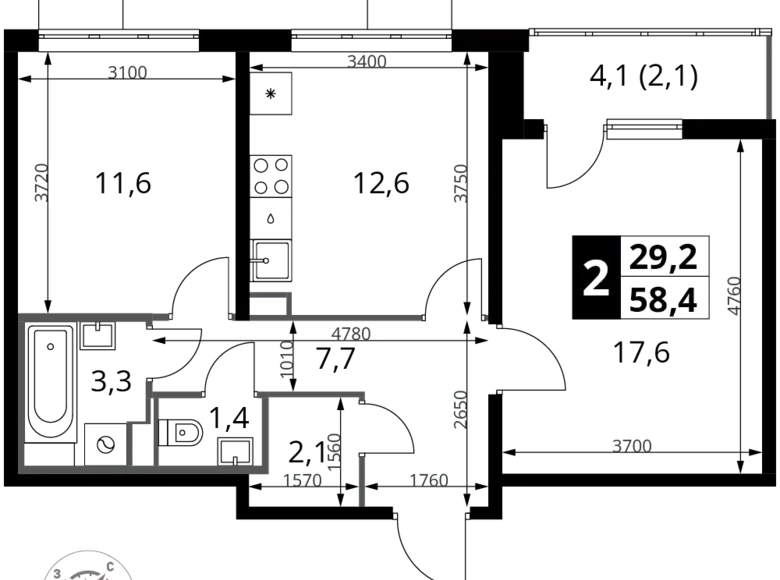 Mieszkanie 2 pokoi 58 m² Moskwa, Rosja