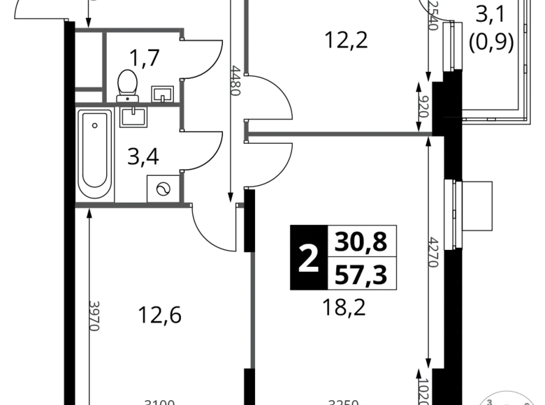 Квартира 2 комнаты 57 м² Potapovo, Россия