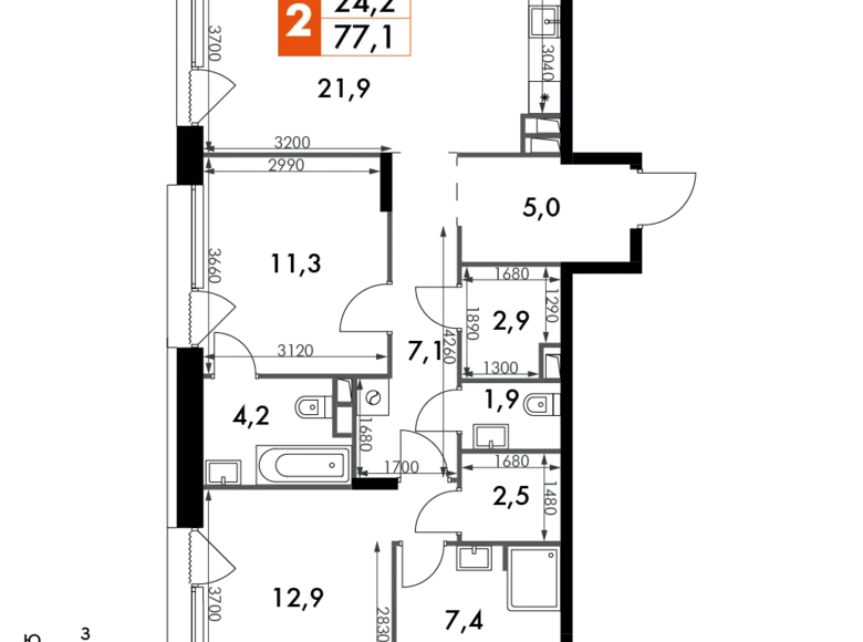 Квартира 3 комнаты 77 м² район Ростокино, Россия