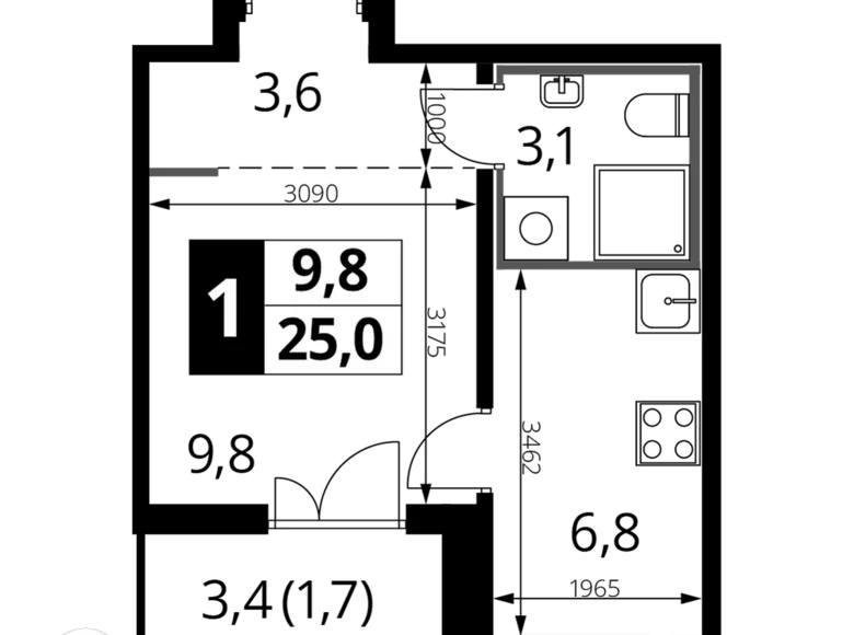 Studio 1 chambre 25 m² Nekrasovka District, Fédération de Russie