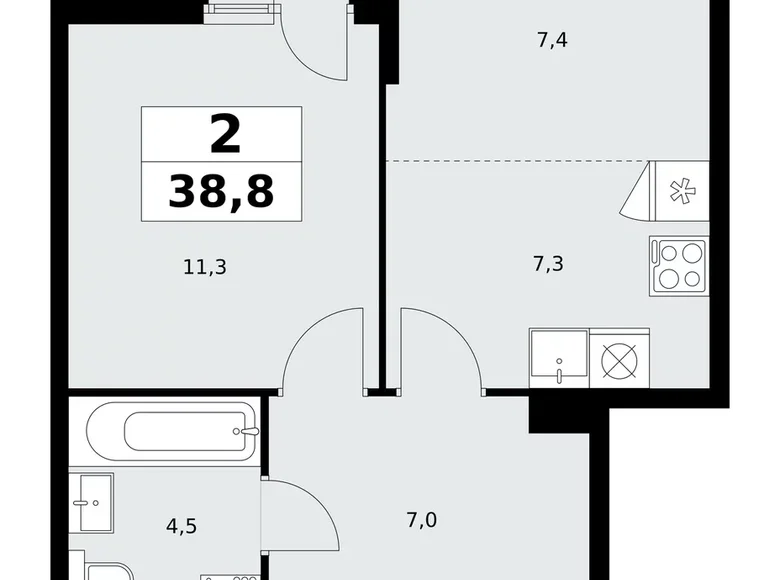 2 room apartment 39 m² poselenie Sosenskoe, Russia