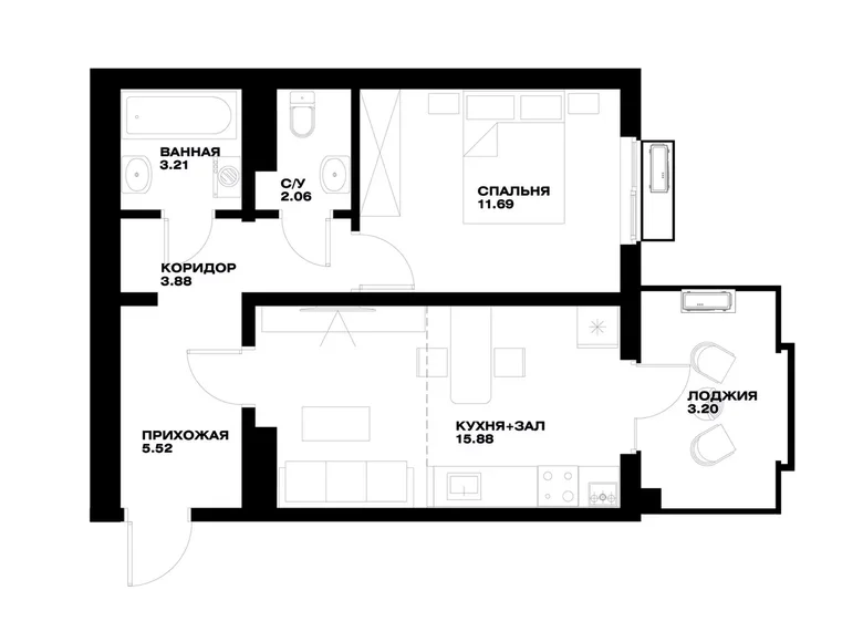 Квартира 1 комната 45 м² Ташкент, Узбекистан