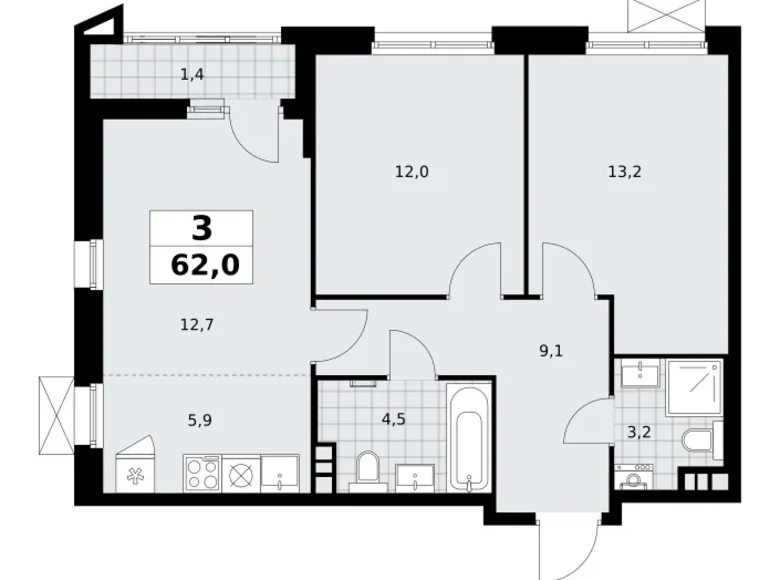 Apartamento 3 habitaciones 62 m² poselenie Sosenskoe, Rusia