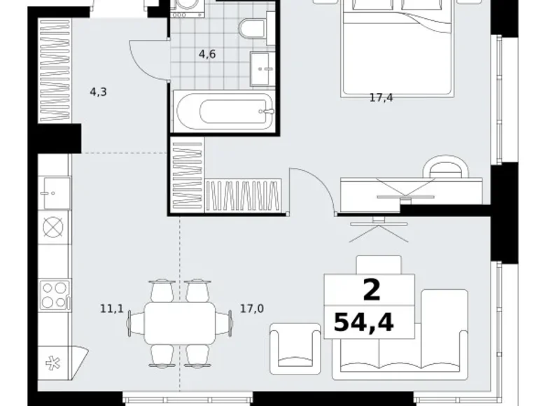 Wohnung 2 zimmer 54 m² Kommunarka, Russland