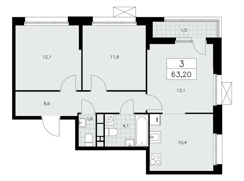 Mieszkanie 3 pokoi 63 m² poselenie Sosenskoe, Rosja