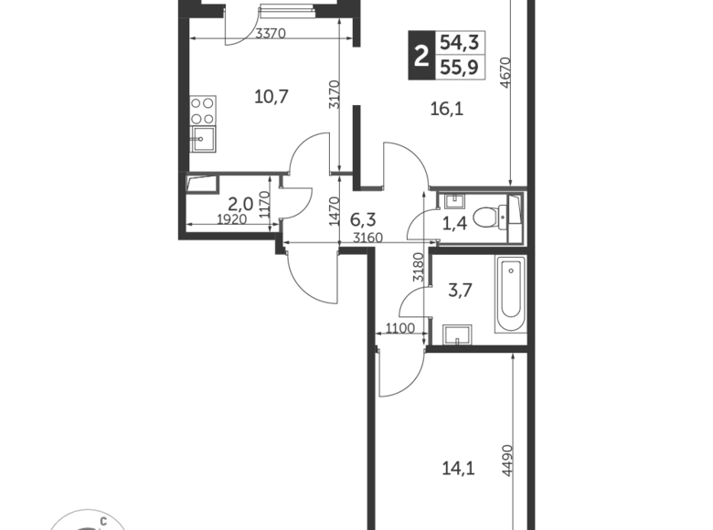 Apartamento 2 habitaciones 56 m² Liúbertsy, Rusia