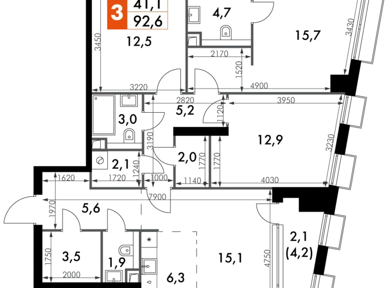 Apartamento 3 habitaciones 93 m² North-Western Administrative Okrug, Rusia