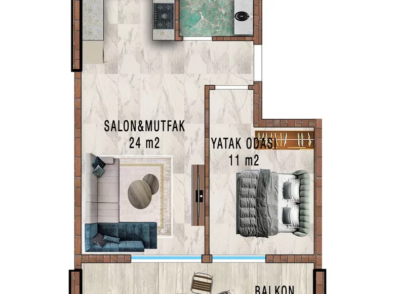 2 room apartment 45 m² Gazipasa, Turkey