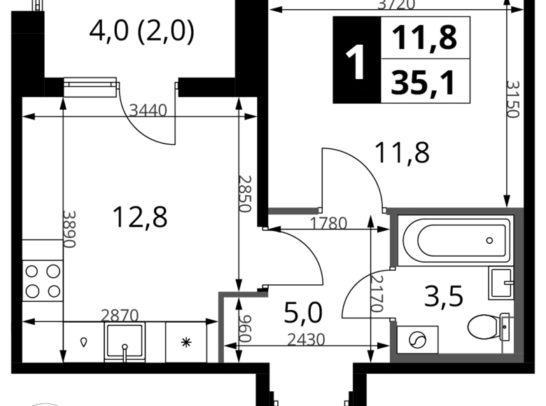 Квартира 1 комната 35 м² Химки, Россия