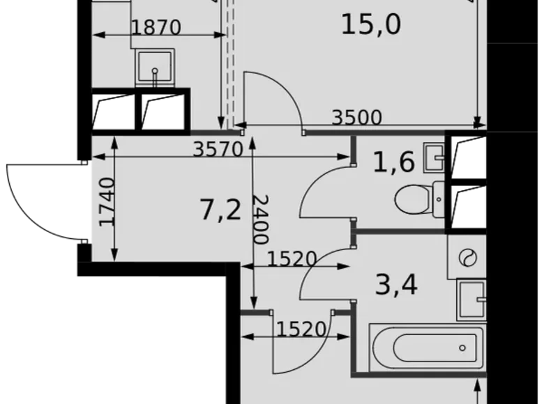 2 room apartment 46 m² Razvilka, Russia