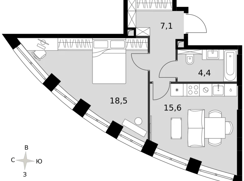 Mieszkanie 1 pokój 46 m² North-Western Administrative Okrug, Rosja