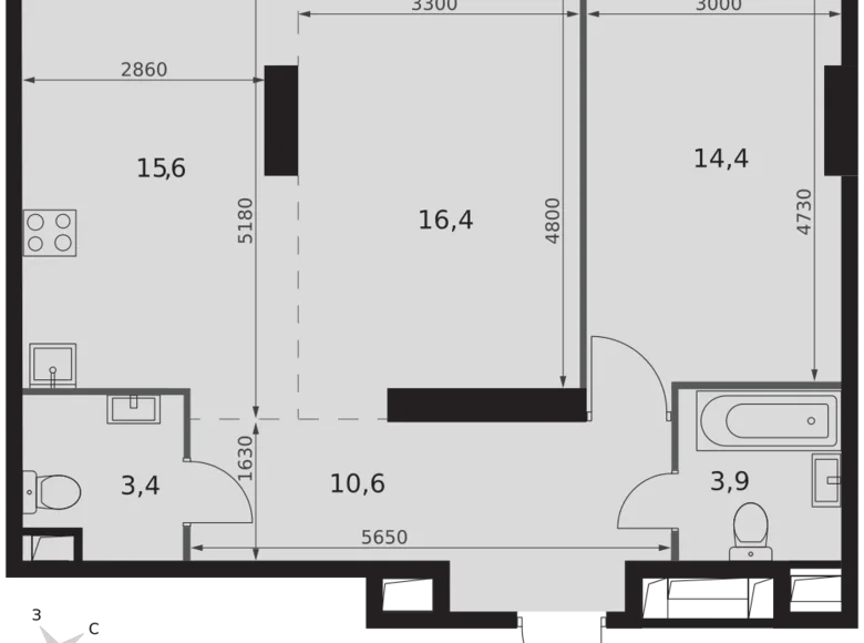 Appartement 2 chambres 64 m² Konkovo District, Fédération de Russie