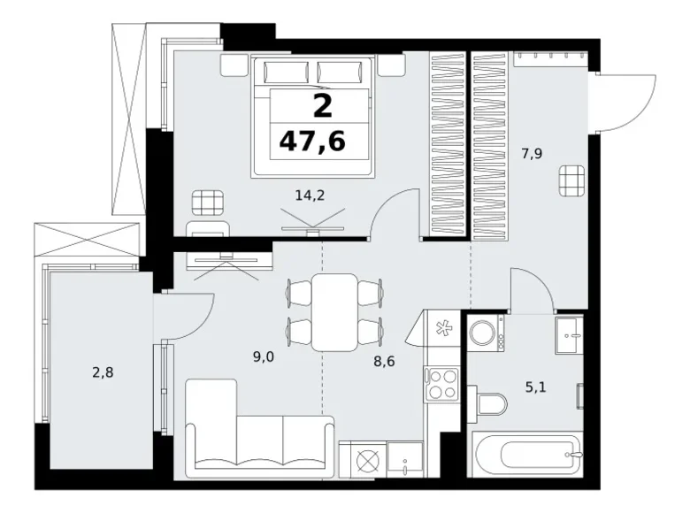 2 room apartment 48 m² Kommunarka, Russia