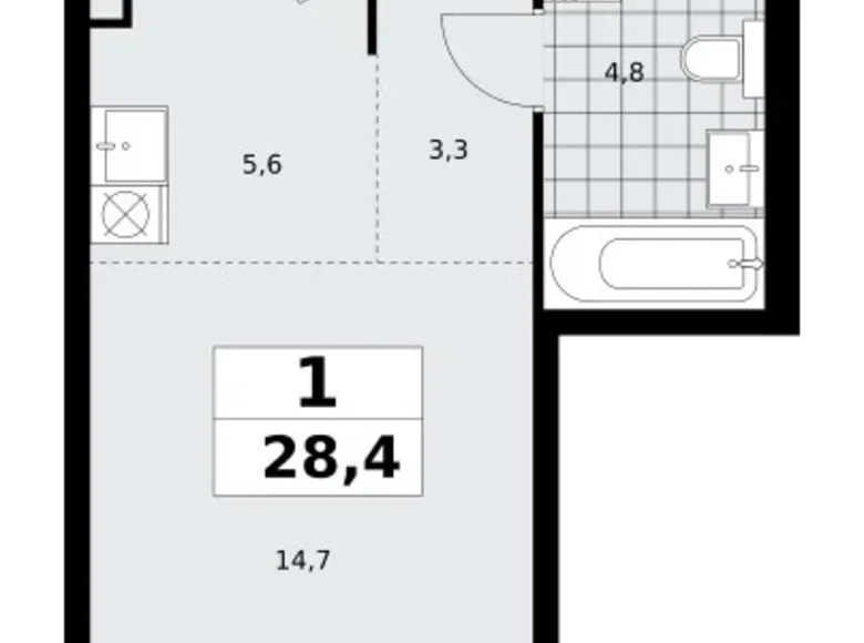 Квартира 1 комната 28 м² поселение Сосенское, Россия