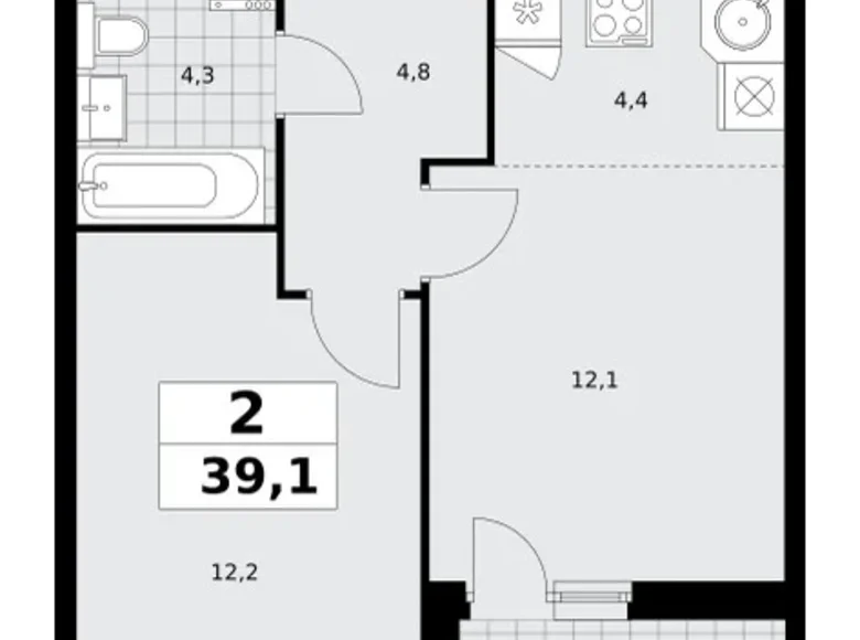 Appartement 2 chambres 39 m² poselenie Sosenskoe, Fédération de Russie