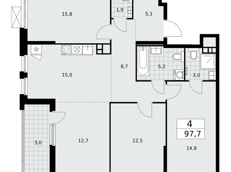 Квартира 4 комнаты 98 м² Москва, Россия