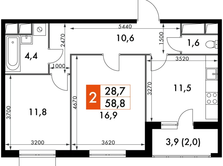 Apartamento 2 habitaciones 59 m² Razvilka, Rusia