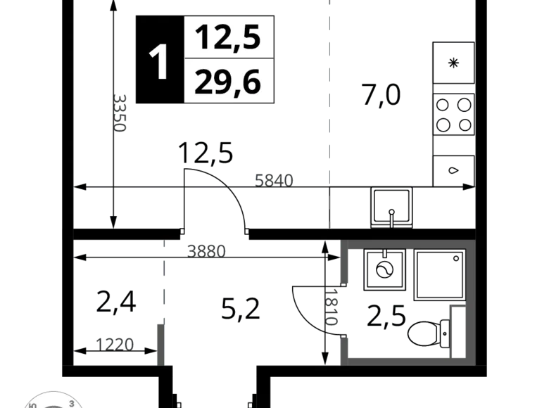 Студия 1 комната 30 м² Химки, Россия