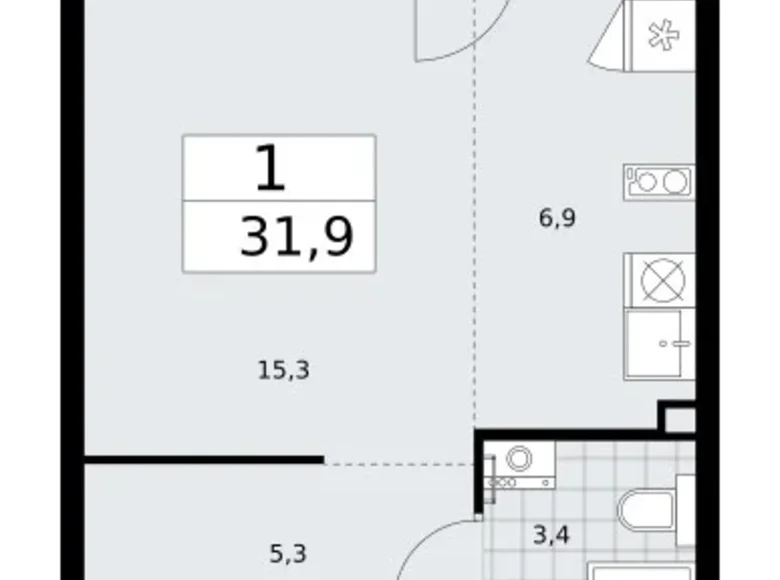 Mieszkanie 1 pokój 32 m² Troick, Rosja