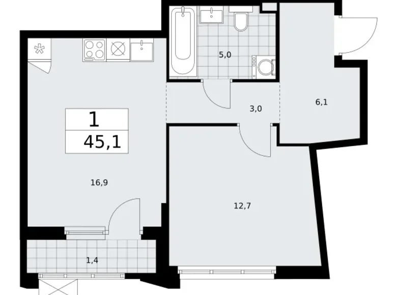 Appartement 1 chambre 45 m² Troïtsk, Russie