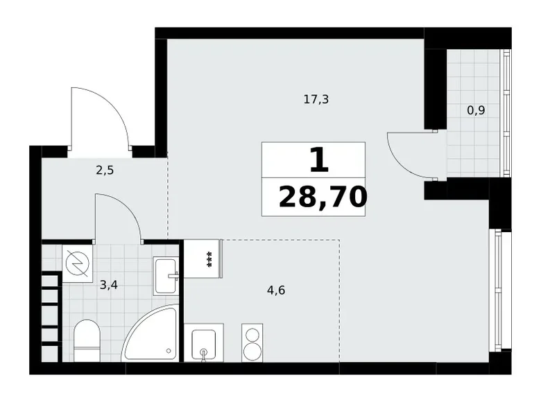 Mieszkanie 1 pokój 29 m² Postnikovo, Rosja