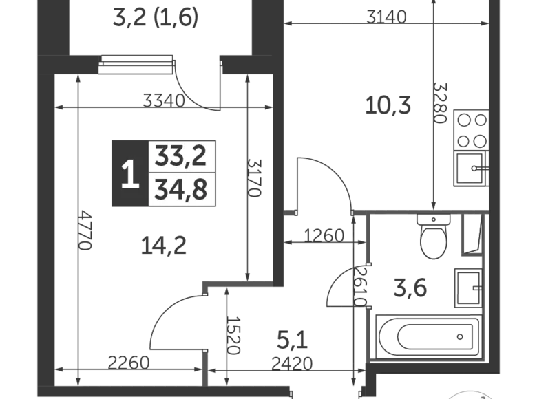 Квартира 1 комната 35 м² район Некрасовка, Россия