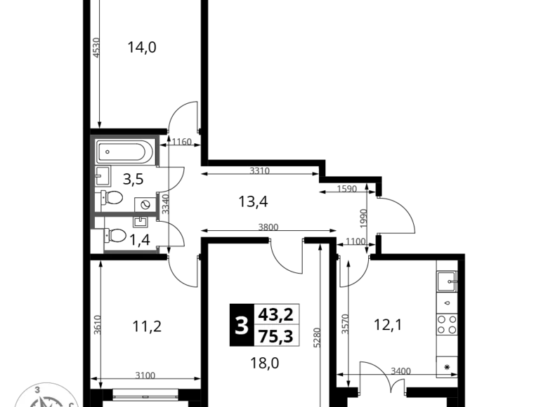 Apartamento 3 habitaciones 75 m² Leninsky District, Rusia