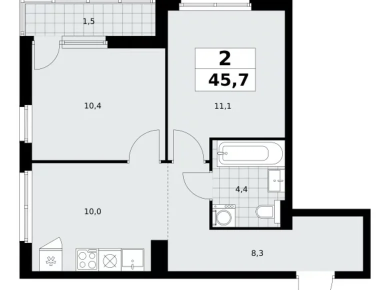 Квартира 2 комнаты 46 м² поселение Сосенское, Россия