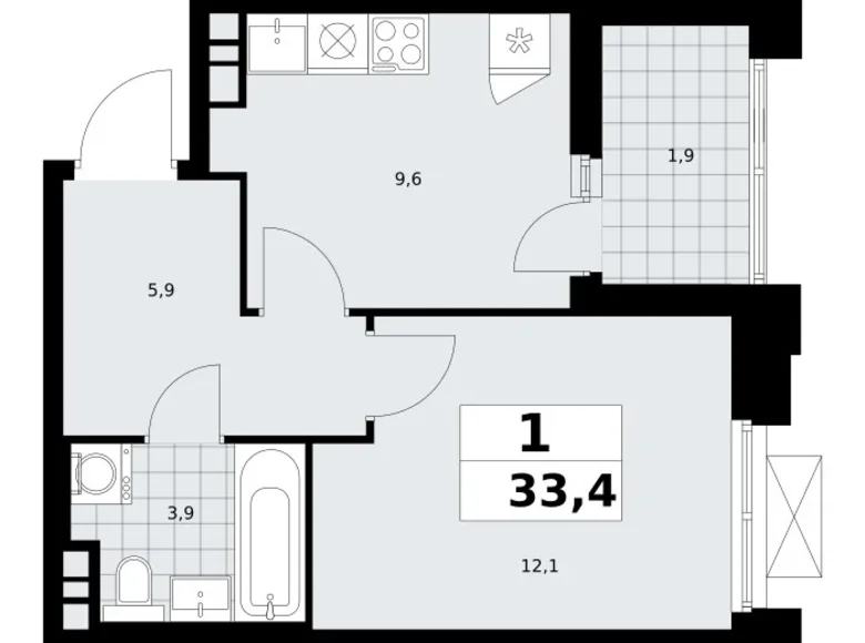 Квартира 1 комната 33 м² поселение Сосенское, Россия