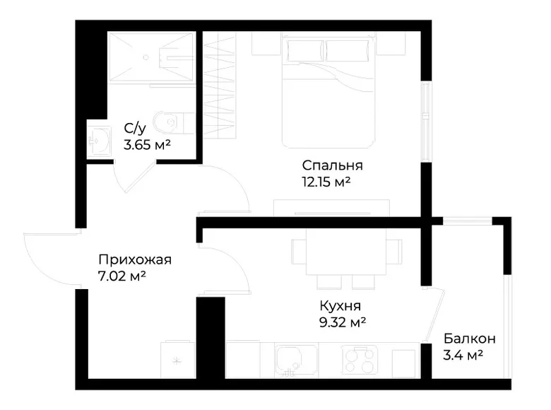 Kvartira 1 xona 33 m² Toshkentda