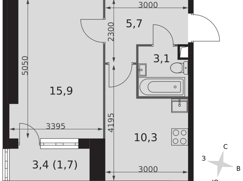 1 room apartment 37 m² Konkovo District, Russia