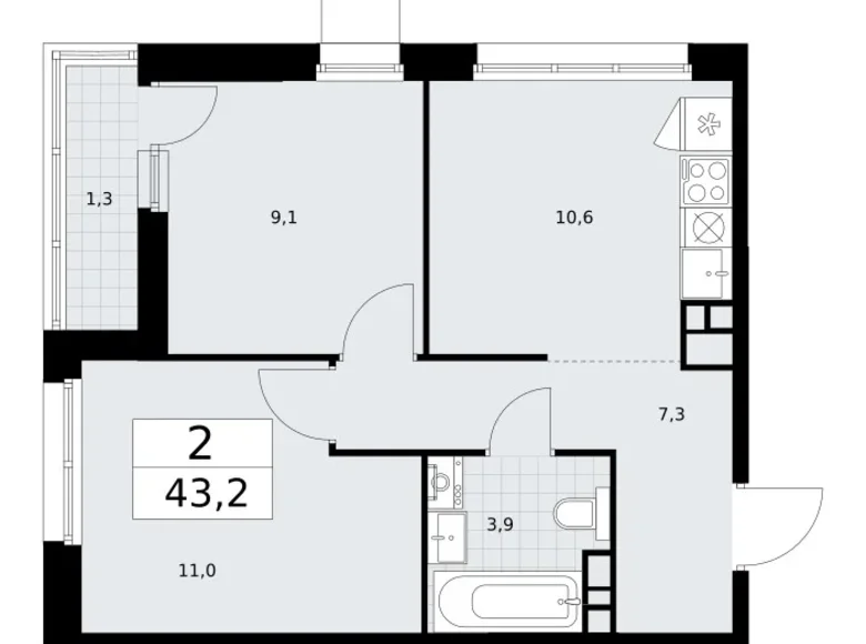 Wohnung 2 zimmer 43 m² Wnukowo, Russland