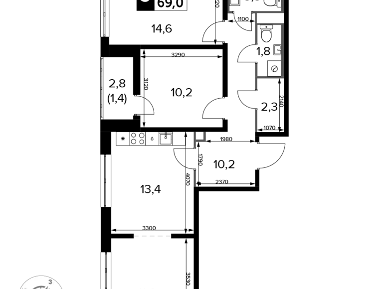 Квартира 3 комнаты 69 м² Москва, Россия