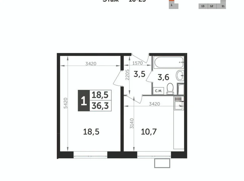 Wohnung 1 zimmer 36 m² Leninsky District, Russland