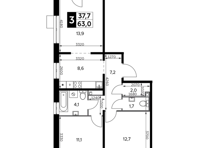 Квартира 3 комнаты 63 м² Ленинский городской округ, Россия