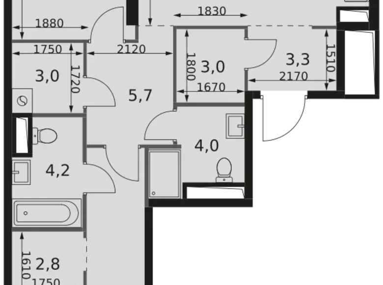 2 room apartment 82 m² Moscow, Russia