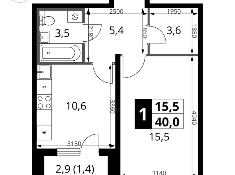 Apartamento 1 habitación 40 m² Potapovo, Rusia