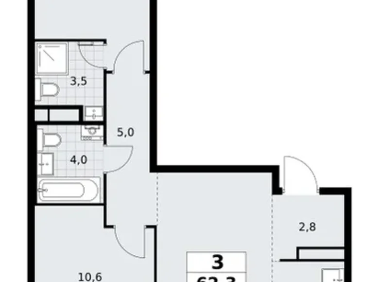 3 room apartment 62 m² Postnikovo, Russia