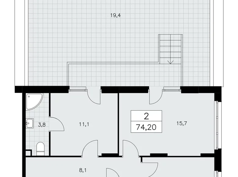 2 room apartment 74 m² poselenie Sosenskoe, Russia