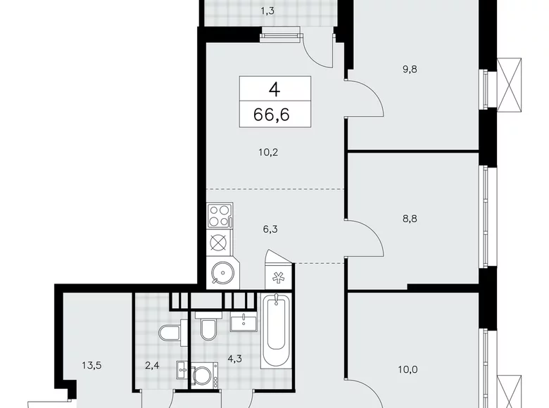 4 room apartment 67 m² Moscow, Russia
